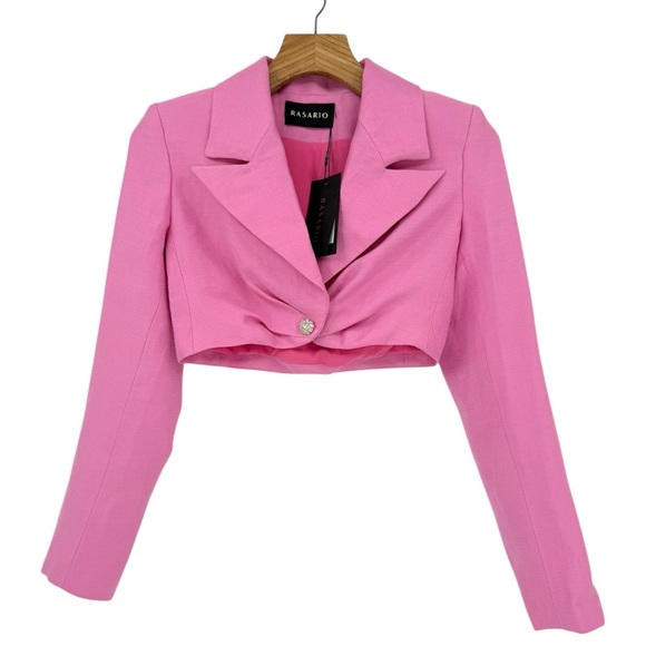 Rasario Cropped Crystal-Embellished Linen-Blend Pink Jacket EU 36 or US 4 - Picture 1 of 13